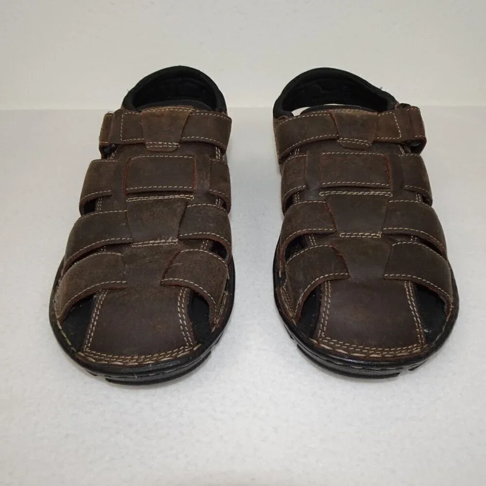 Rockport Fisherman Sandals Men’s Size 10 Brown Leather Casual Comfort Easy Close